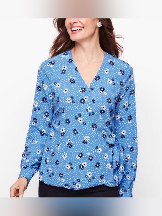 Talbots Tops - Talbots “Daisy” Poet Sleeve Faux Wrap Blouse Size Medium New NWT